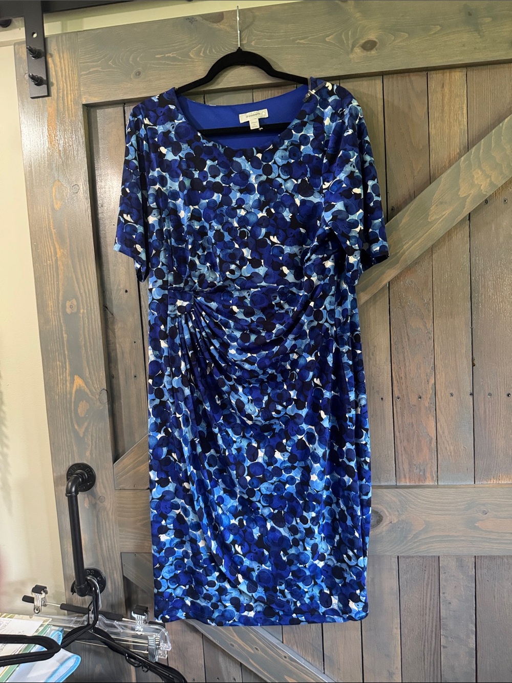 Tummy Flattering Blue Multi-Print Midi Dress
